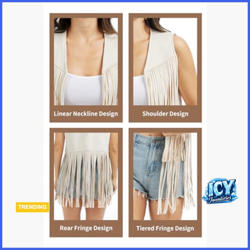 Faux Suede Fringe Vest Western Cowgirl Tassel Top - Picture 6 of 6